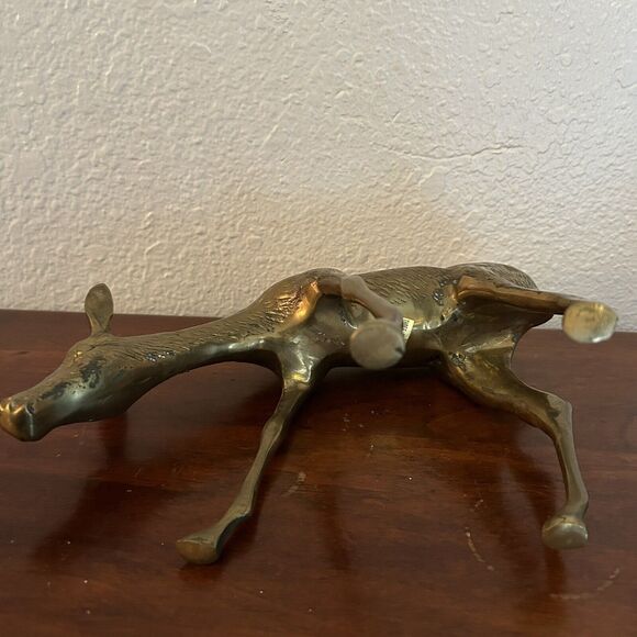 Vintage Brass Spotted Doe Deer Mid Century Modern MCM Decor Heavy 8”x 8” - Picture 7 of 8